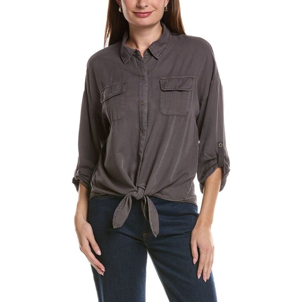 Xcvi Womens Tyrell Tie Front Blouse, Gray